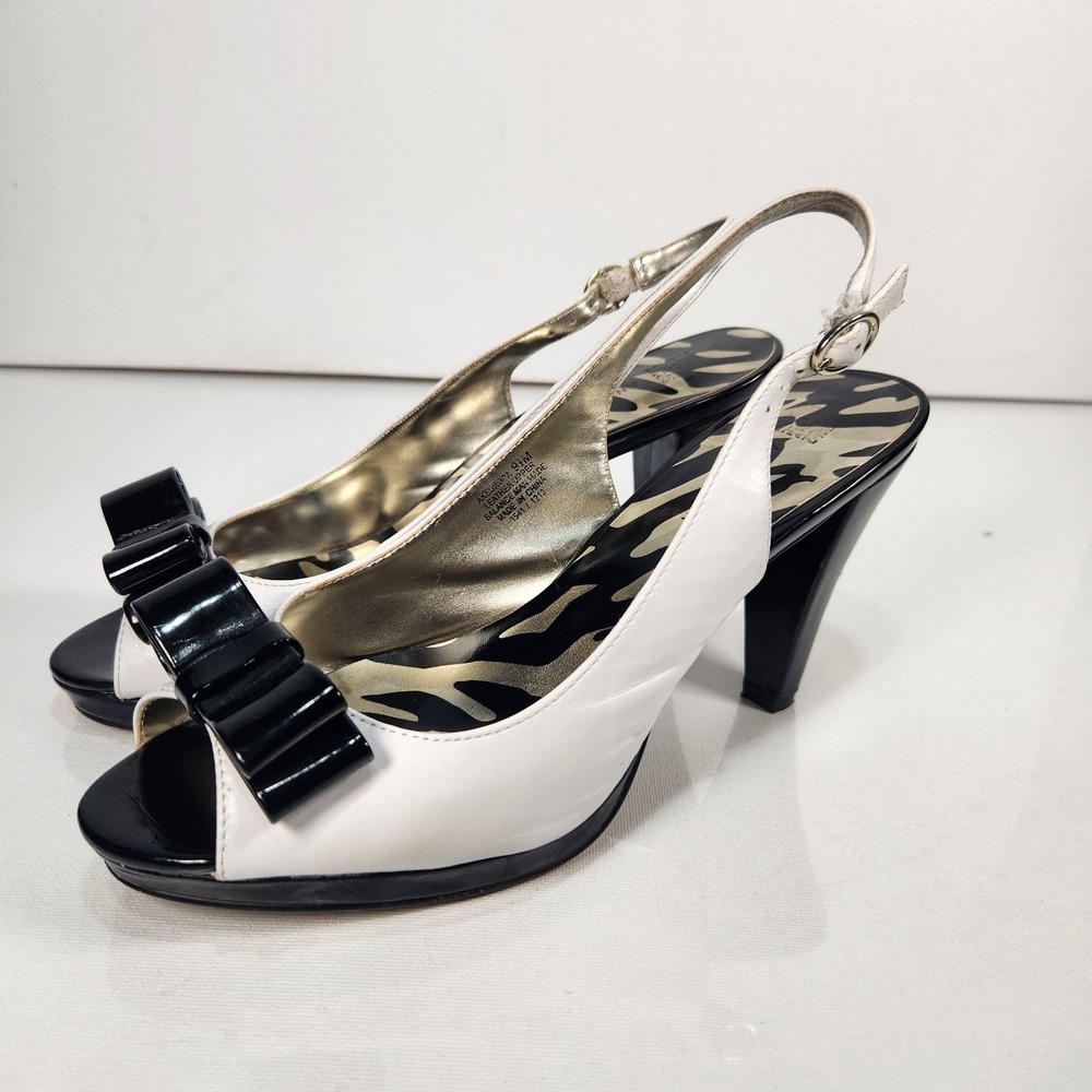 Anne Klein Womens Shoe 9.5 Black White Tuxedo Heels‎ Bow Tie Slingback Dressy